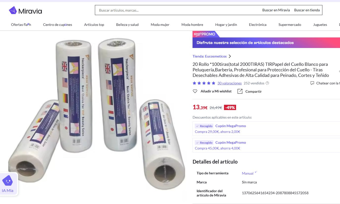 HOT SALE !!!  20 Rollo *100tiras(total 2000TIRAS) TIRA Papel del Cuello Blanco para Peluquería,Barberia, Profesional para Protección del Cuello - Tiras Desechables Adhesivas de Alta Calidad