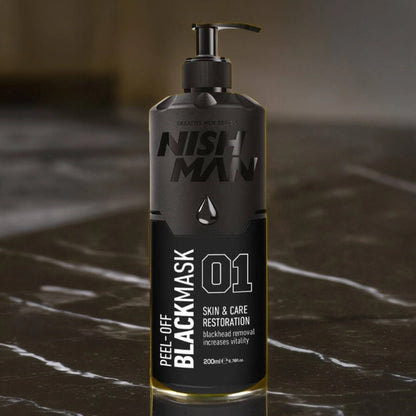 Nishman - Mascarilla exfoliante negra para el cuidado de la piel con dosificador 200 ml